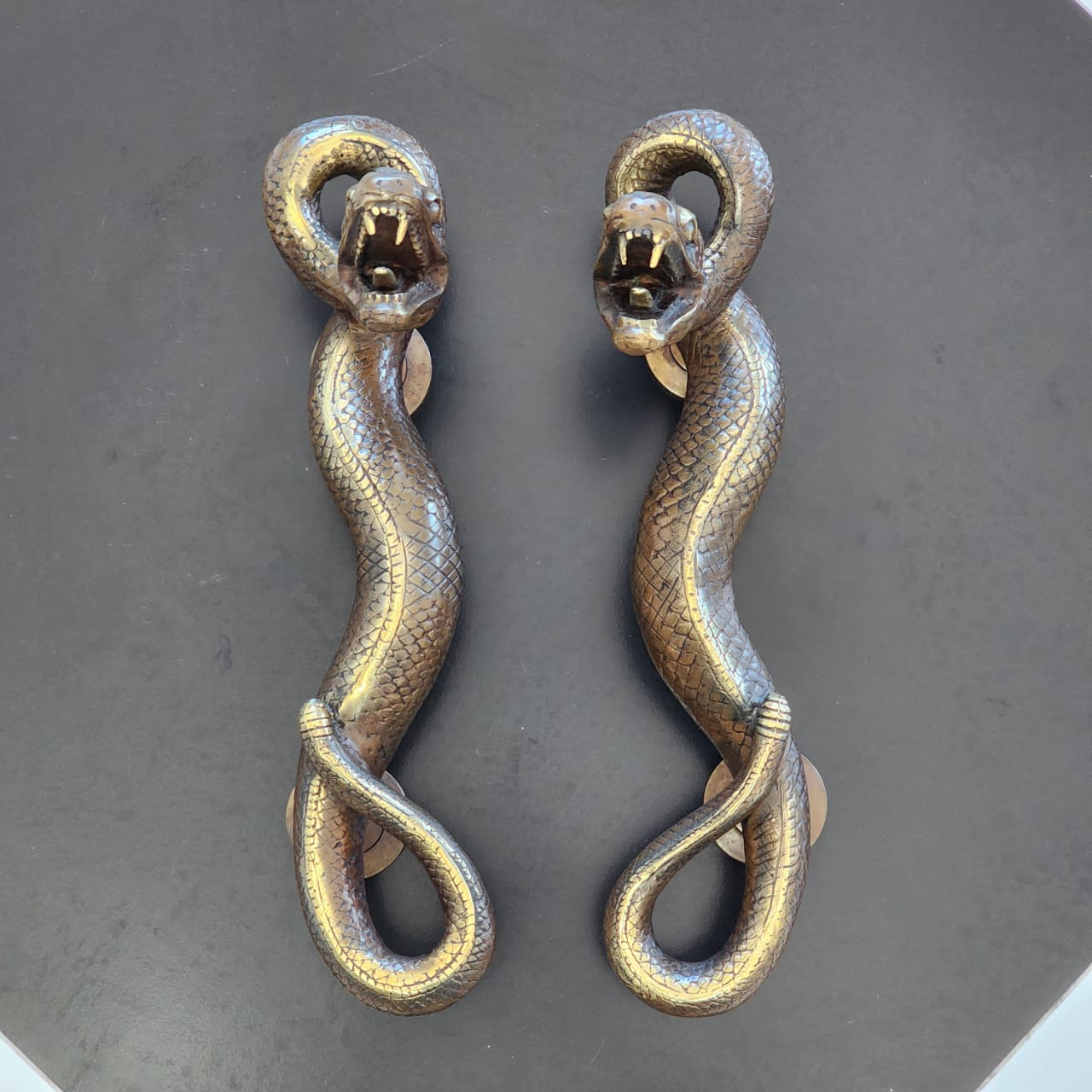 Large Amazing Python Curly body Old Style Snake Door Pull Handles 13" inch hidden face fixing made real brass 35cm - Image 41