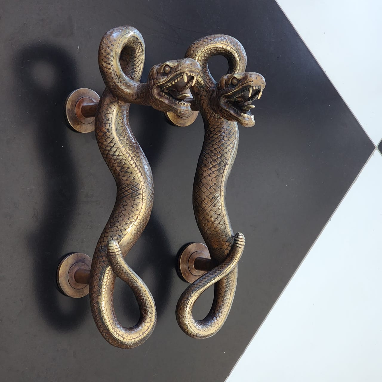 Large Amazing Python Curly body Old Style Snake Door Pull Handles 13" inch hidden face fixing made real brass 35cm - Image 39