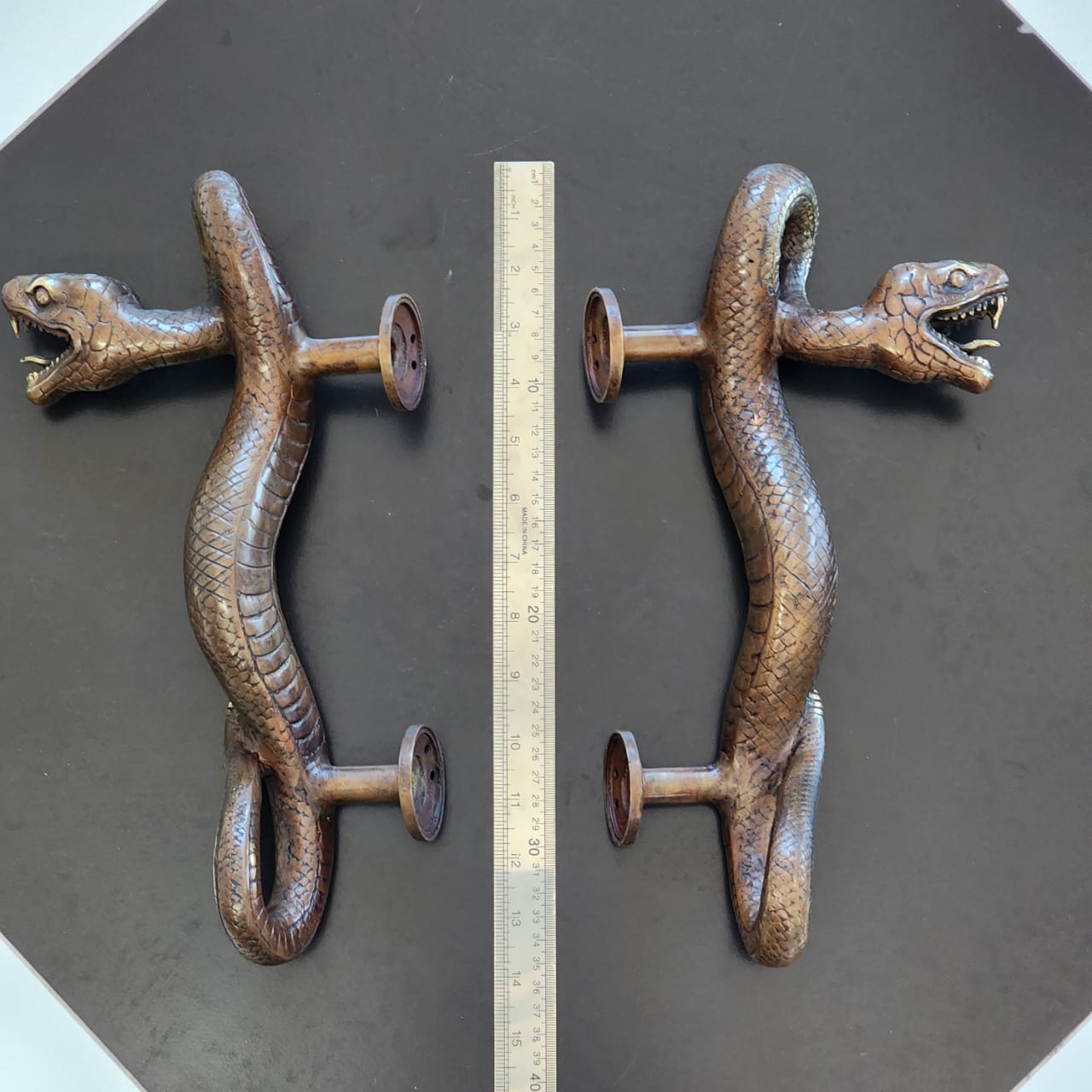 Large Amazing Python Curly body Old Style Snake Door Pull Handles 13" inch hidden face fixing made real brass 35cm - Image 37