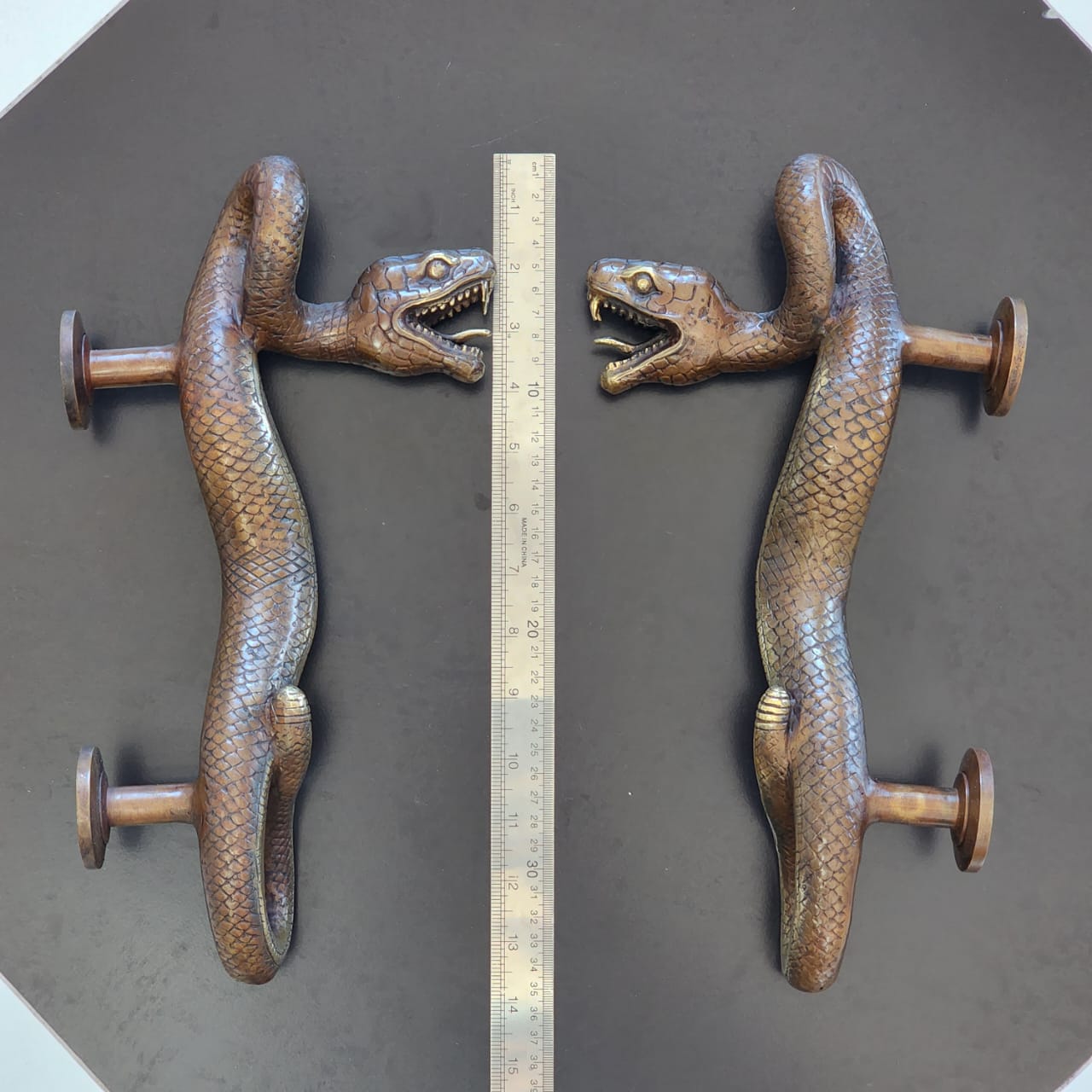 Large Amazing Python Curly body Old Style Snake Door Pull Handles 13" inch hidden face fixing made real brass 35cm - Image 36