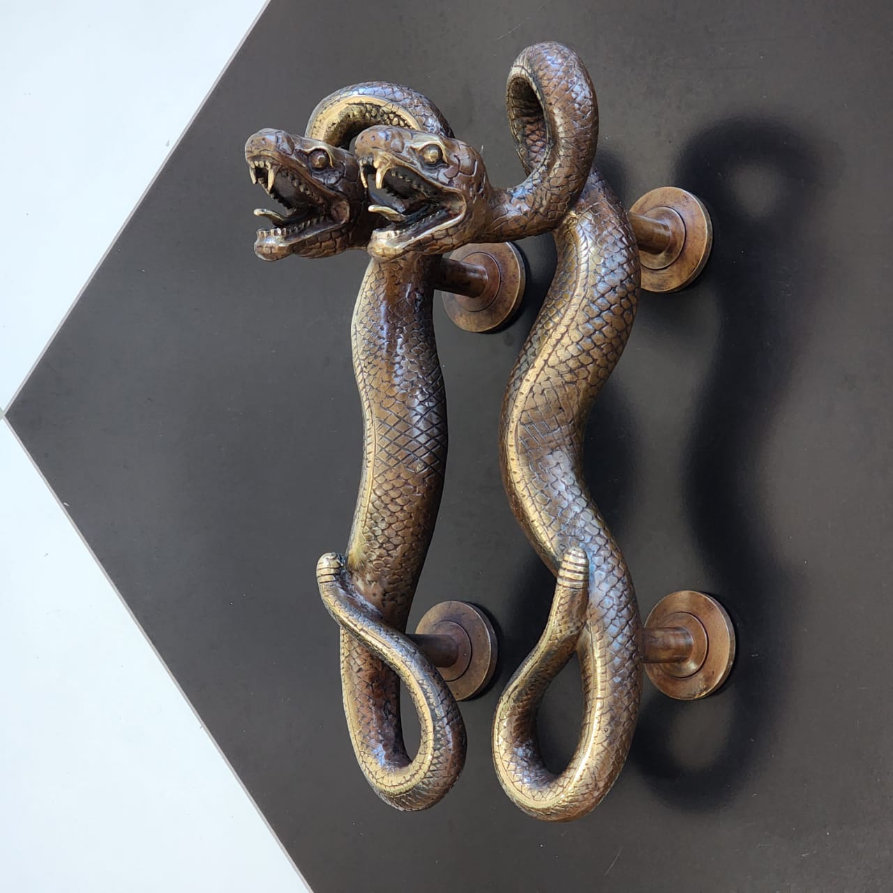 Large Amazing Python Curly body Old Style Snake Door Pull Handles 13" inch hidden face fixing made real brass 35cm - Image 35