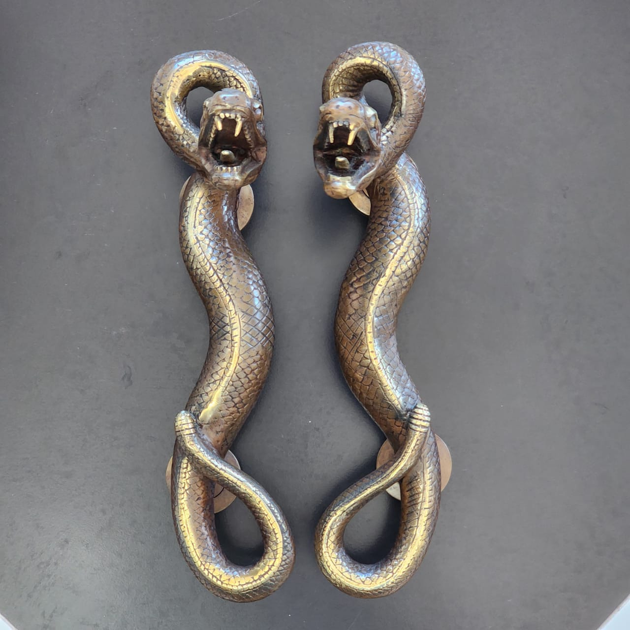 Large Amazing Python Curly body Old Style Snake Door Pull Handles 13" inch hidden face fixing made real brass 35cm - Image 34