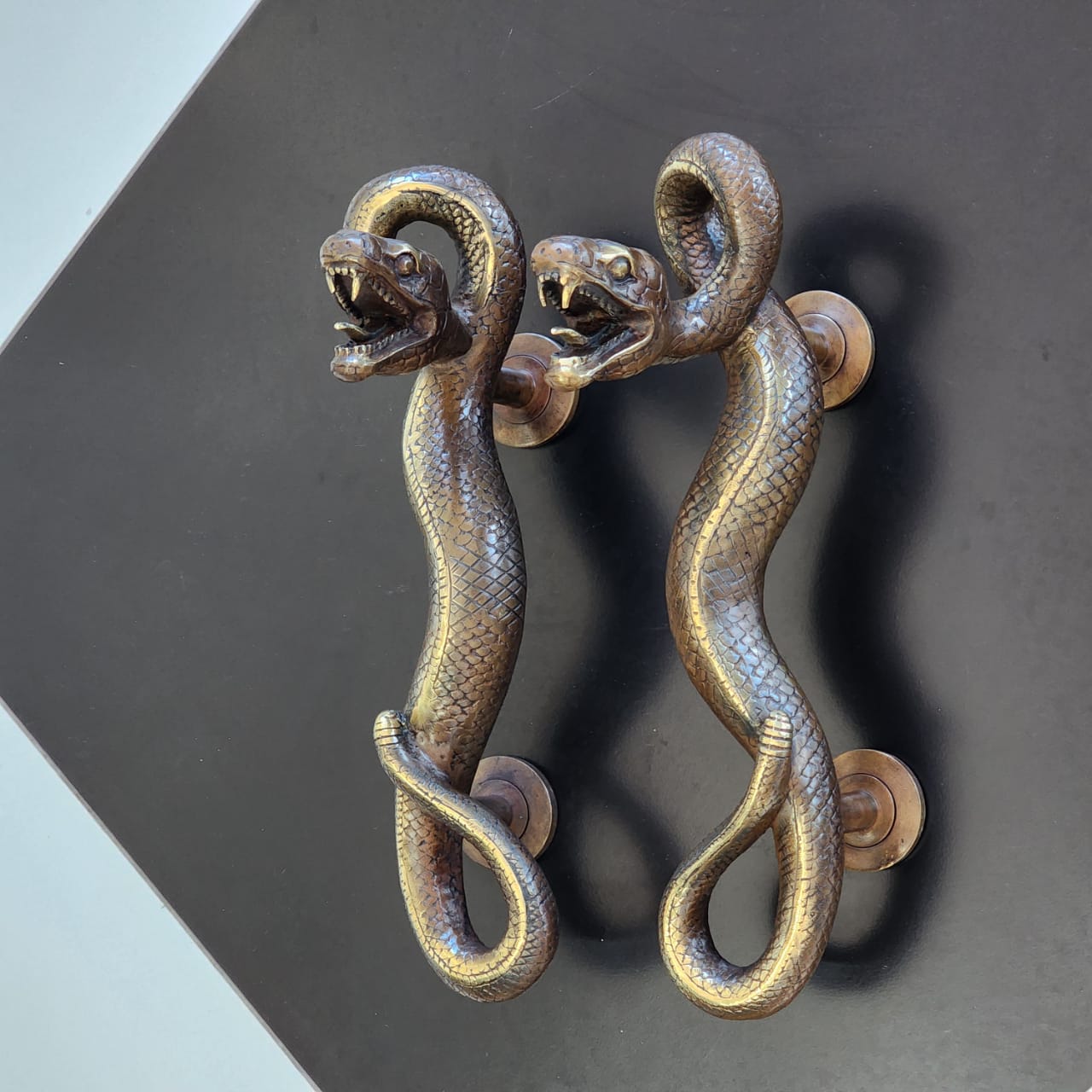 Large Amazing Python Curly body Old Style Snake Door Pull Handles 13" inch hidden face fixing made real brass 35cm - Image 33