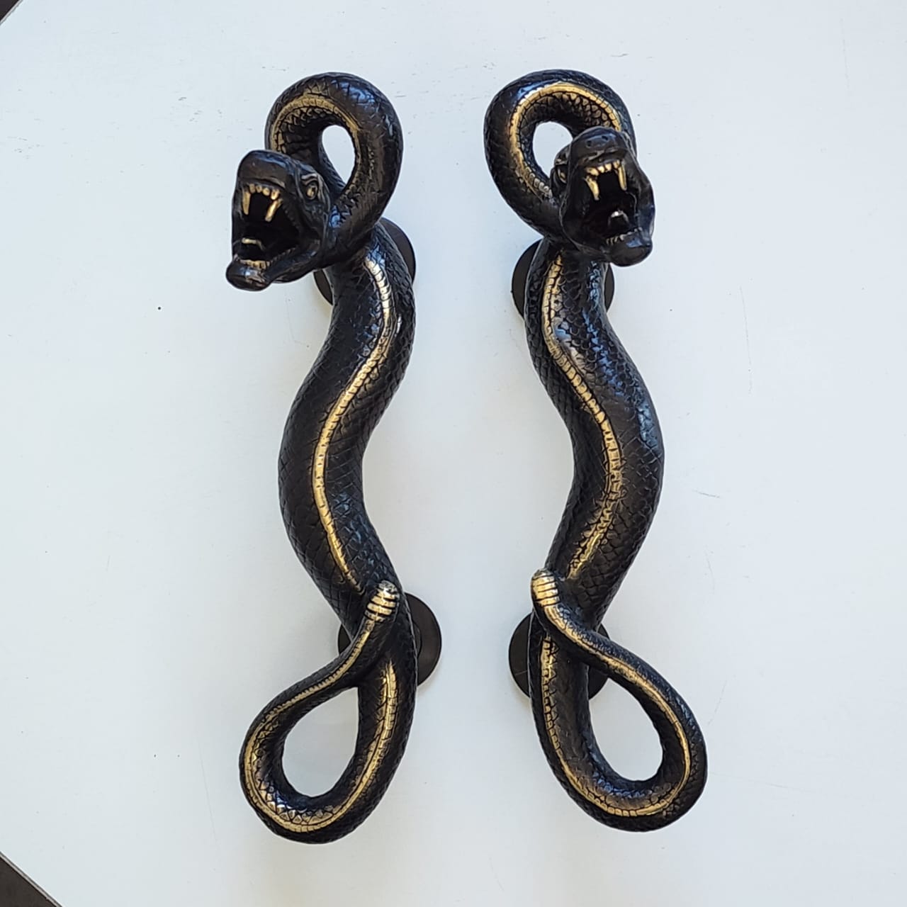 Large Amazing Python Curly body Old Style Snake Door Pull Handles 13" inch hidden face fixing made real brass 35cm - Image 32