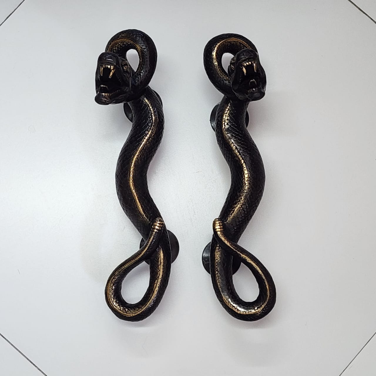 Large Amazing Python Curly body Old Style Snake Door Pull Handles 13" inch hidden face fixing made real brass 35cm - Image 31