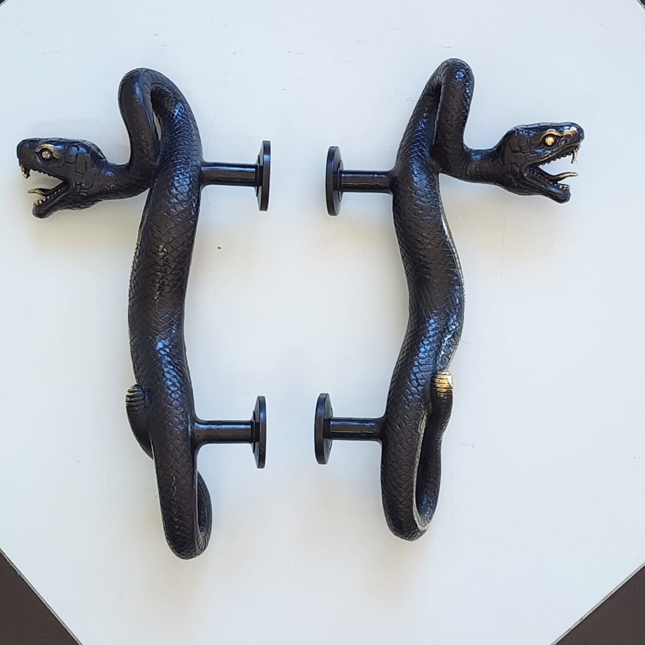 Large Amazing Python Curly body Old Style Snake Door Pull Handles 13" inch hidden face fixing made real brass 35cm - Image 30