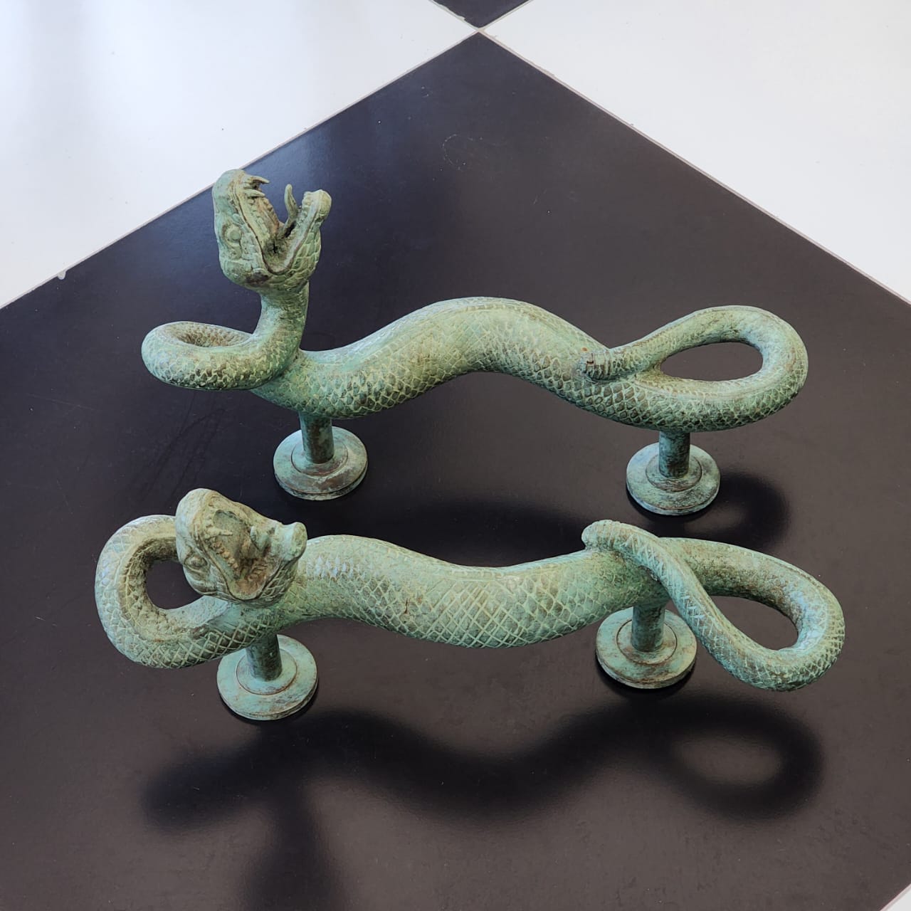 Large Amazing Python Curly body Old Style Snake Door Pull Handles 13" inch hidden face fixing made real brass 35cm - Image 28