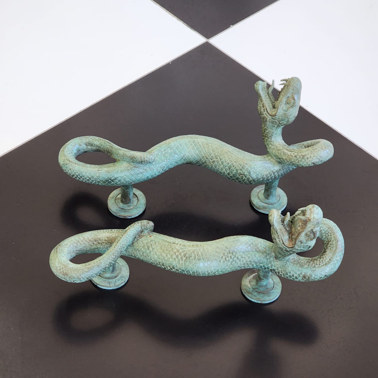 Large Amazing Python Curly body Old Style Snake Door Pull Handles 13" inch hidden face fixing made real brass 35cm - Image 25