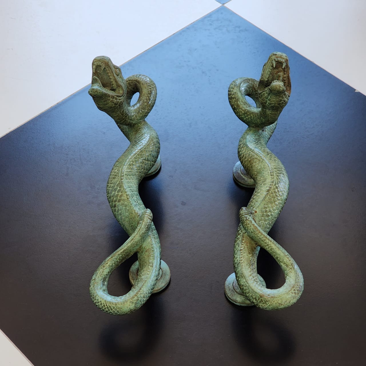 Large Amazing Python Curly body Old Style Snake Door Pull Handles 13" inch hidden face fixing made real brass 35cm - Image 23