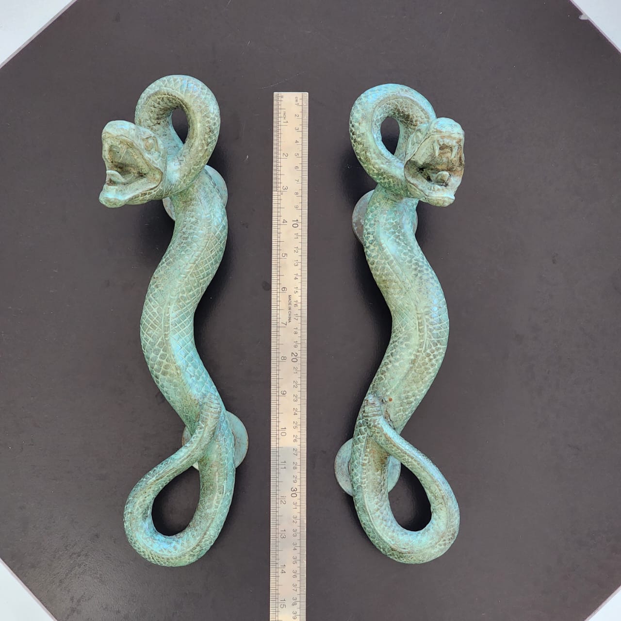 Large Amazing Python Curly body Old Style Snake Door Pull Handles 13" inch hidden face fixing made real brass 35cm - Image 22