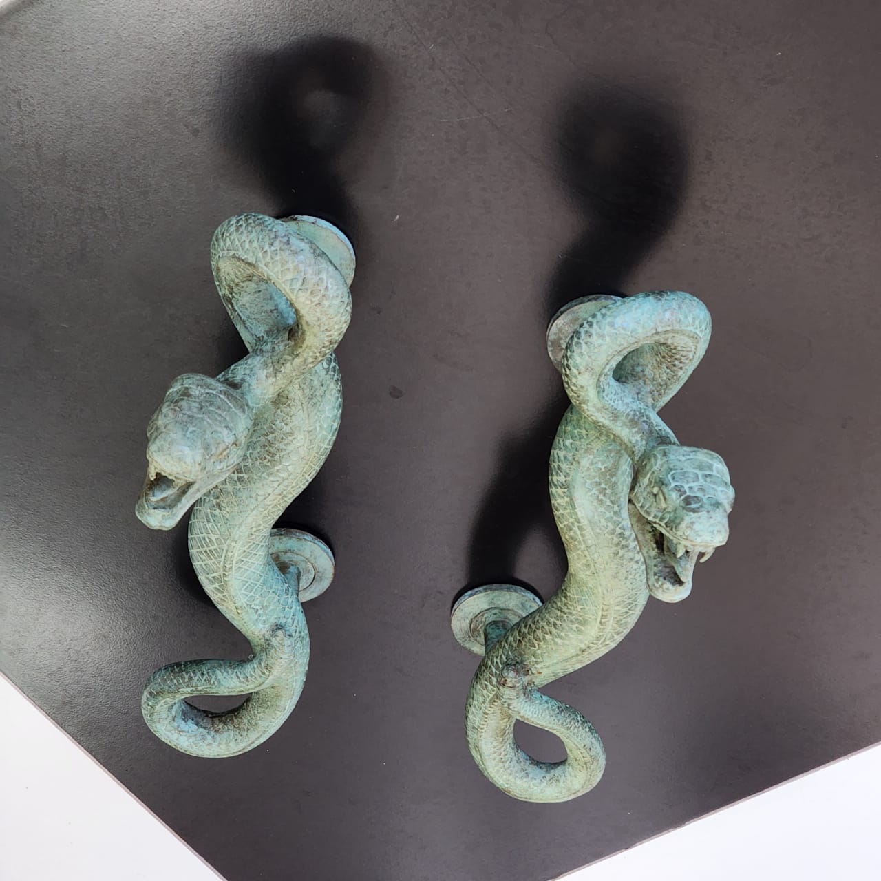 Large Amazing Python Curly body Old Style Snake Door Pull Handles 13" inch hidden face fixing made real brass 35cm - Image 21