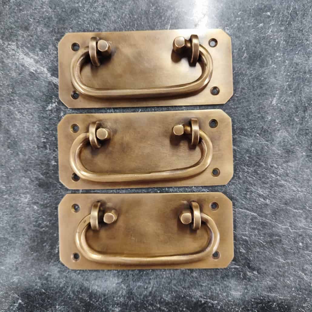 3 Box Handle Brass Pulls 13cm Rectangle Shape Trunk Old Vintage Ages ...