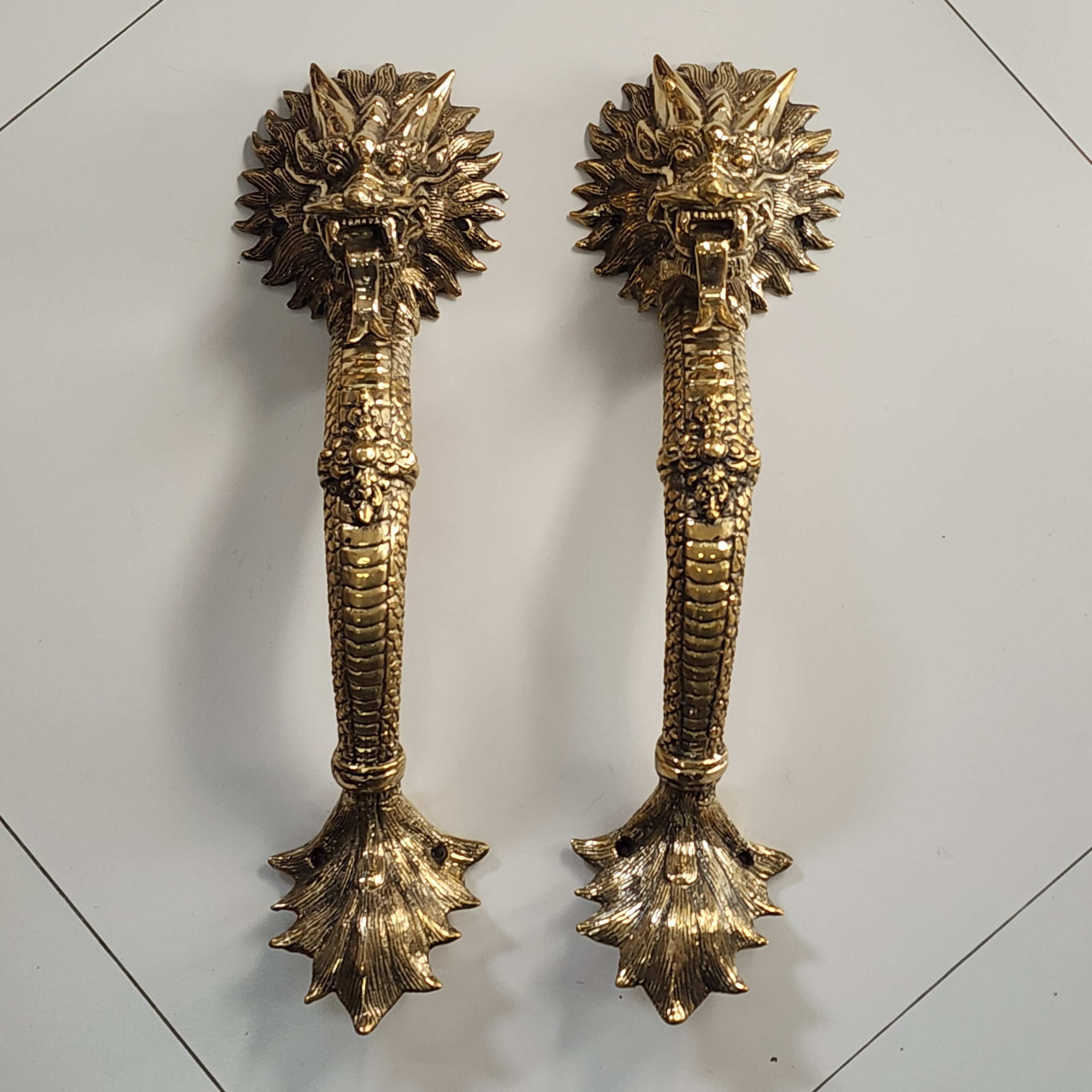 2 Dragon 45cm Brass Door Handle Strong Heavy Hollow Inside