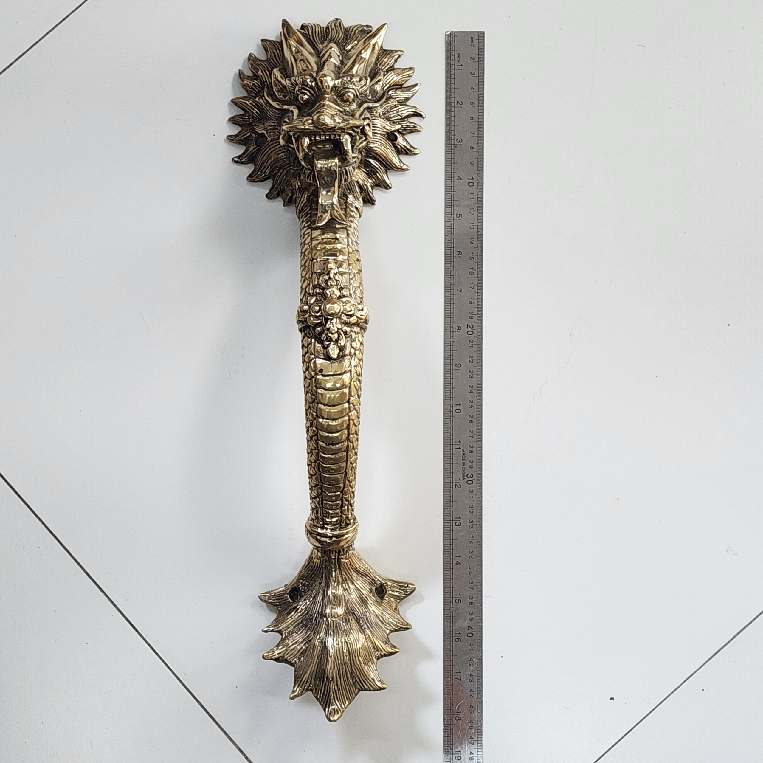 2 Dragon 45cm Brass Door Handle Strong Heavy Hollow Inside - Image 10
