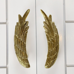A Pair of Angel Wings Style Brass Door Handles 24cm Stunning Door Pull Polished Brass Hidden Fixing Heavy